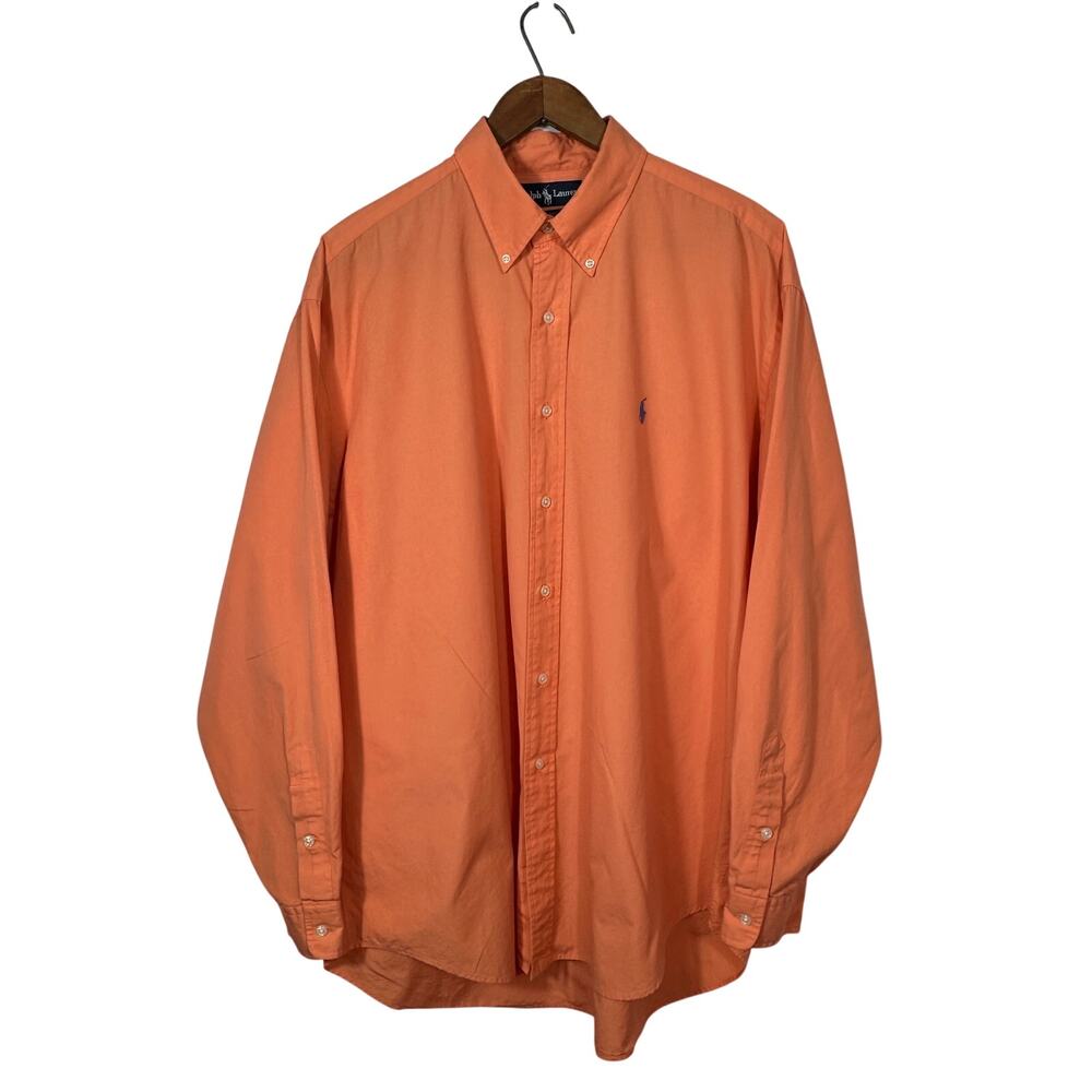 Ralph Lauren Blake Button Front Shirt XL Peach Orange Cotton Oxford Logo
